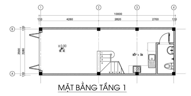 Bố trí mặt bằng tầng 1 nhà 35m2