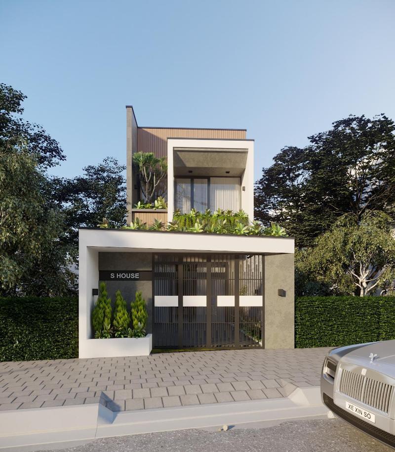 Mẫu thiết kế nhà 5x12m có gara để xe dưới hầm đảm bảo tính thẩm mỹ