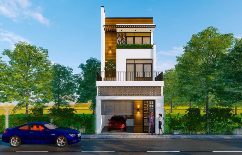 Mẫu thiết kế nhà diện tích 5x12m có nhà để xe tiện lợi