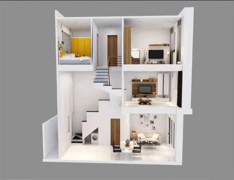 Mẫu thiết kế nhà 5x12m 1 tầng có gác lửng phù hợp với các gia đình trẻ