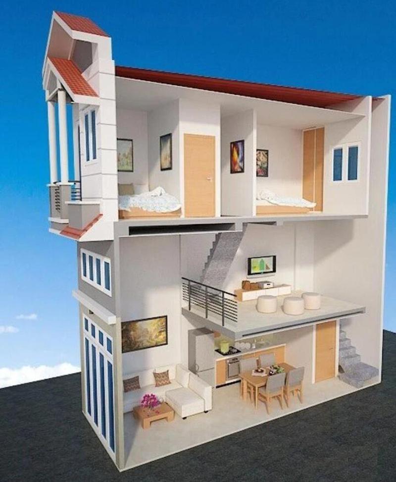 Mẫu nhà 1 tầng 5x12m có gác lửng với đa dạng công năng khác nhau