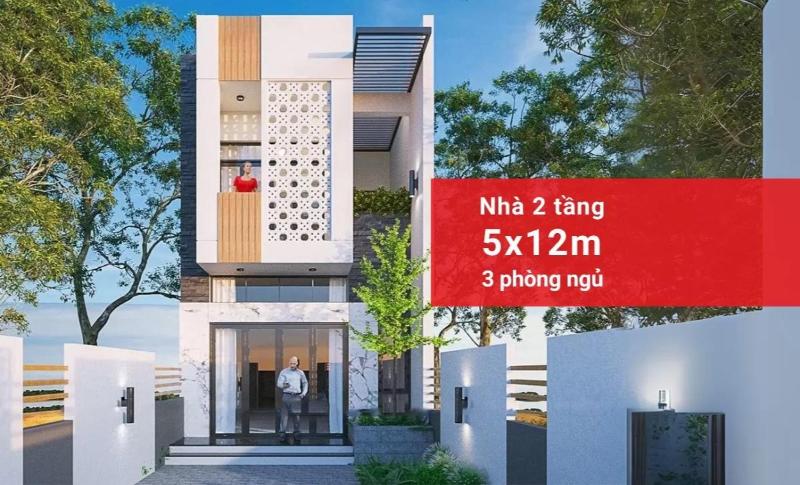 Mẫu nhà 5x12m 3 phòng ngủ có cách bố trí không gian khoa học, hợp lý
