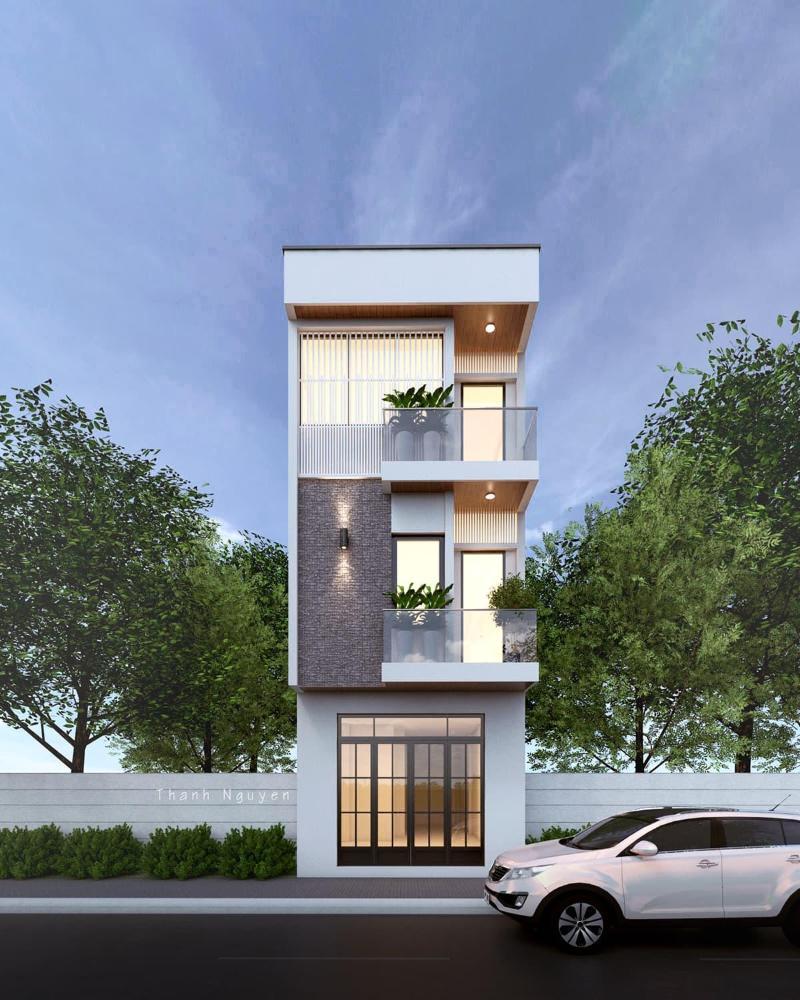 Mẫu nhà 5x20m có gara phong cách tối giản được khá nhiều gia đình trẻ lựa chọn