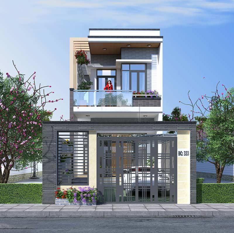 Mẫu thiết kế mặt tiền nhà 5x20m có gara phong cách đơn giản