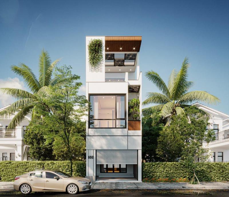 Mẫu thiết kế mặt tiền nhà 5x20m có gara phong cách sang trọng