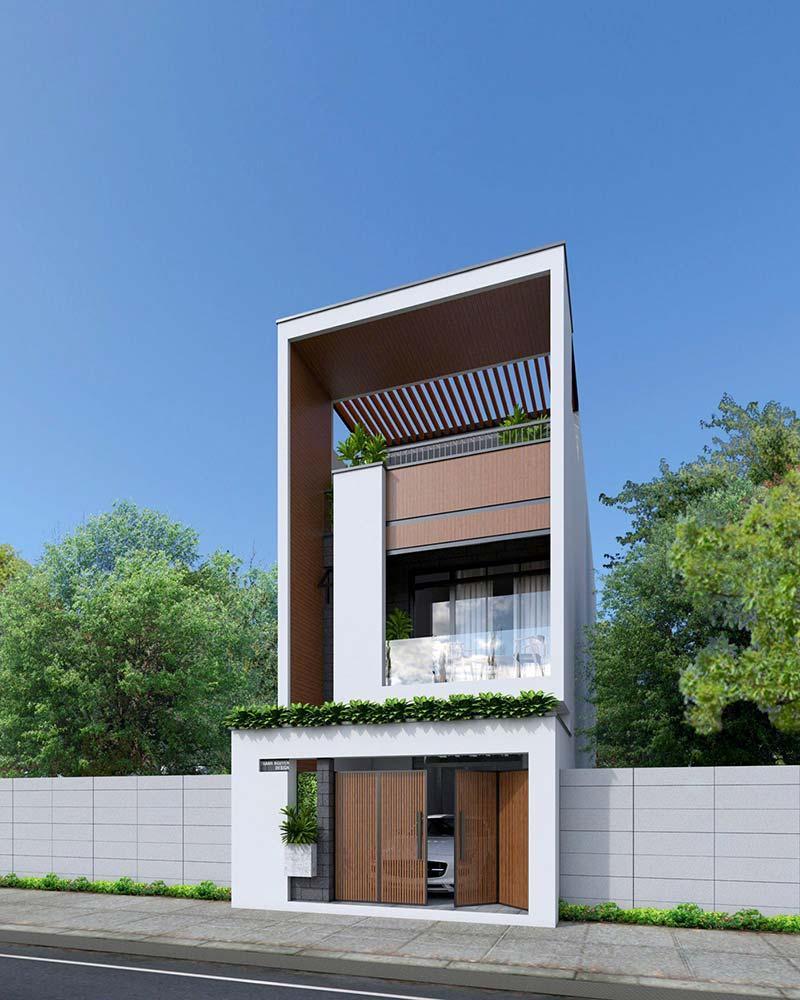 Mẫu thiết kế nhà 5x20m có gara dạng mái bằng có nét thẩm mỹ bền bỉ theo thời gian