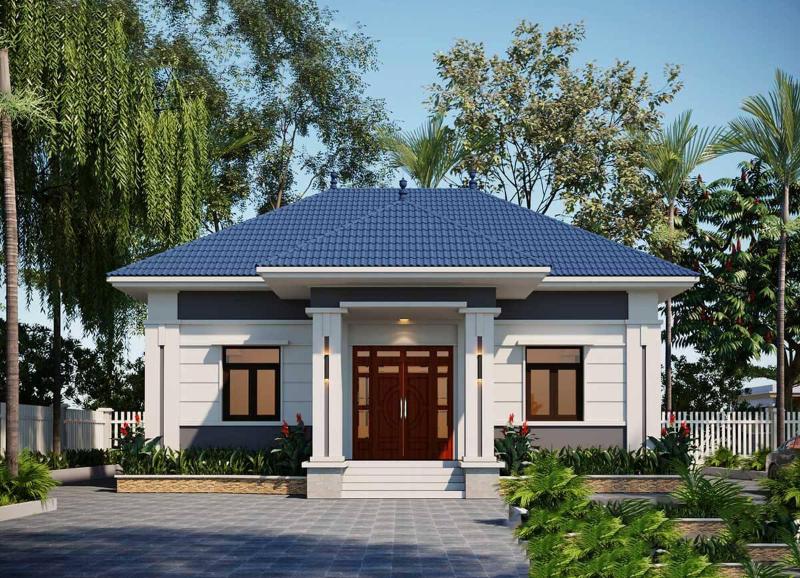 Mẫu thiết kế nhà cấp 4 6x15m 3 phòng ngủ mái Nhật kết hợp sân vườn rộng rãi