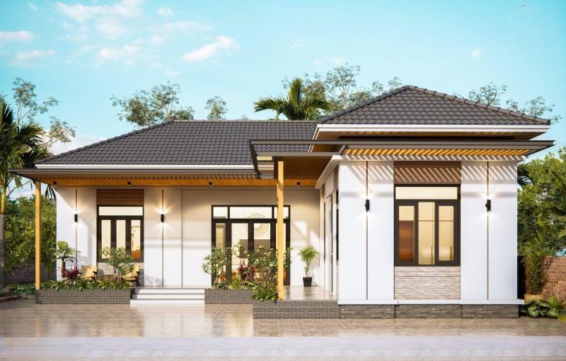 Mẫu nhà cấp 4 mái Nhật sử dụng hệ thống cửa kính, giúp căn nhà luôn tràn ngập ánh sáng