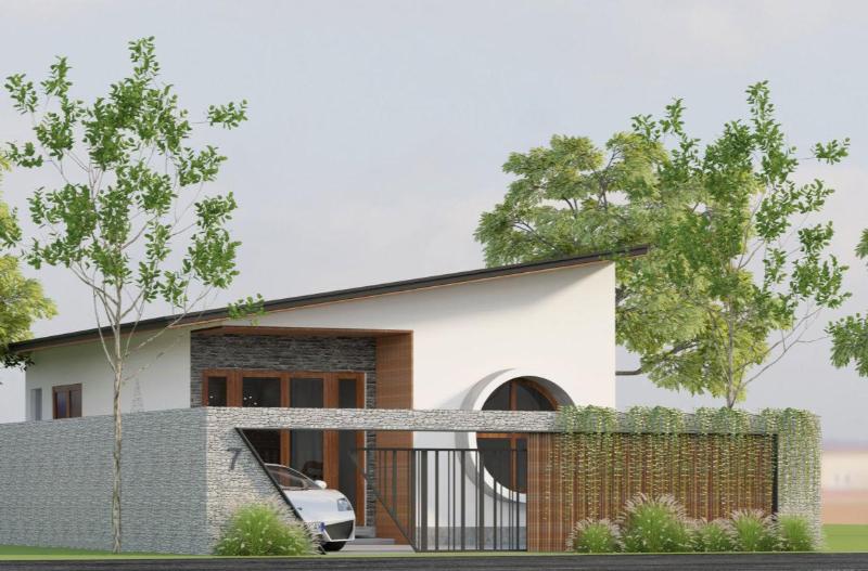 Mẫu thiết kế nhà cấp 4 6x15m 3 phòng ngủ có gara để xe ở phía trước nhà