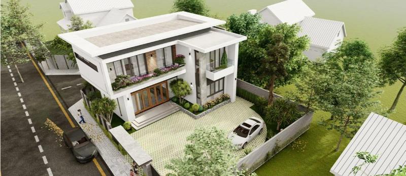 Mẫu thiết kế nhà chữ L 2 tầng 60m2 mái bằng giúp tận dụng tối đa diện tích sử dụng