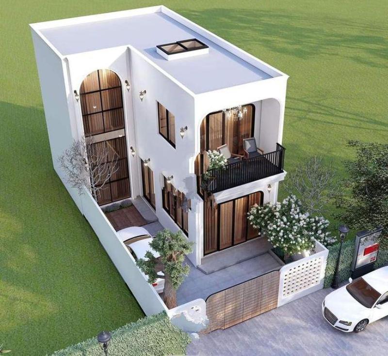 Mẫu thiết kế nhà chữ L 2 tầng 60m2 hiện đại sẽ sử dụng tone màu sáng