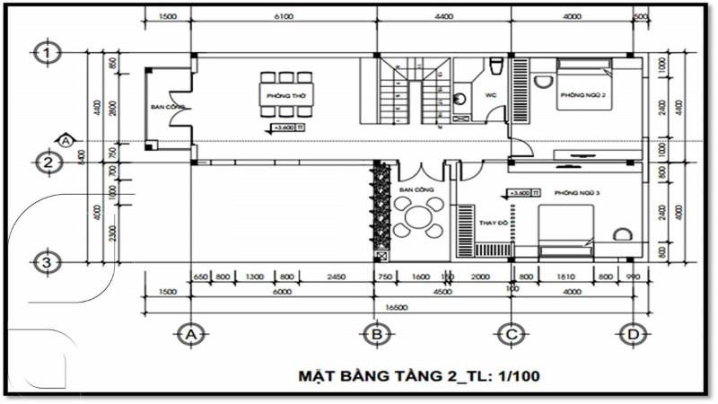 Bản vẽ thiết kế tầng 2 nhà chữ L 2 tầng 60m2