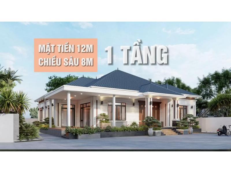 Mẫu thiết kế nhà 1 tầng mặt tiền 12m sâu 8m gây ấn tượng với kiến trúc độc đáo