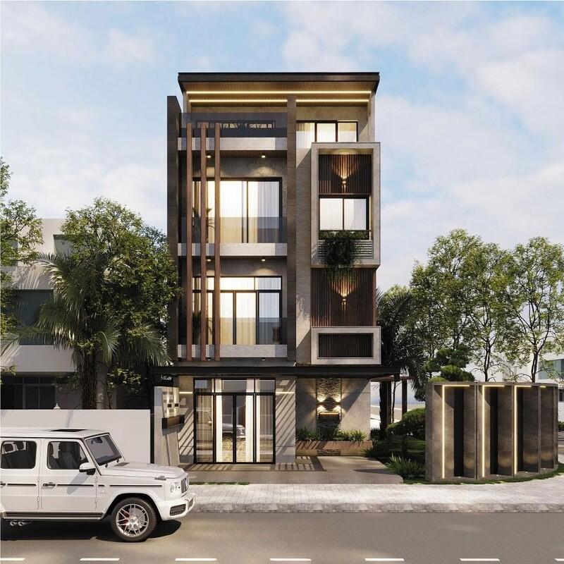 Mẫu nhà mặt tiền 8m sâu 10m 4 tầng bề thế và cân đối