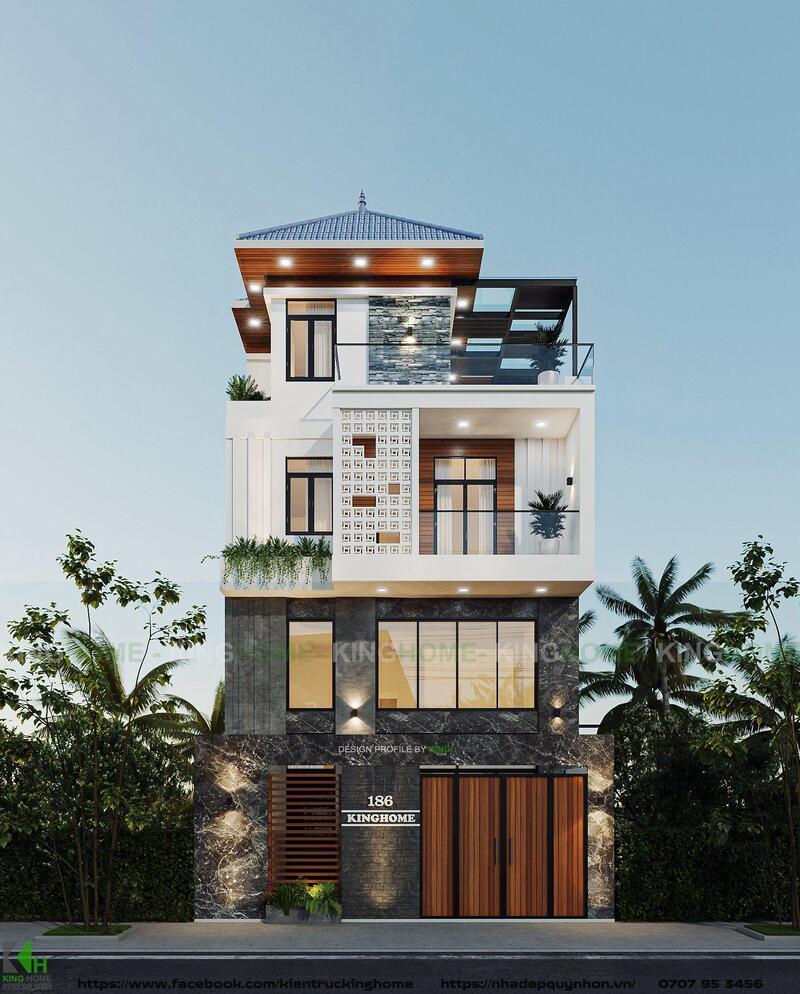 Mẫu thiết kế nhà mặt tiền 8m sâu 10m 4 tầng phù hợp với gia đình đông thành viên