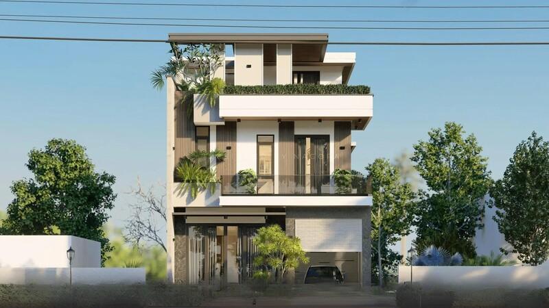 Mẫu nhà mặt tiền 8m sâu 10m có gara ô tô được bố trí gọn gàng, thuận tiện di chuyển