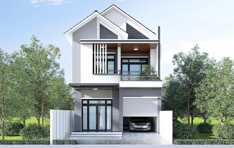 Mẫu nhà mặt tiền 8m sâu 10m có gara ô tô phù hợp nhu cầu sinh hoạt gia đình thành thị