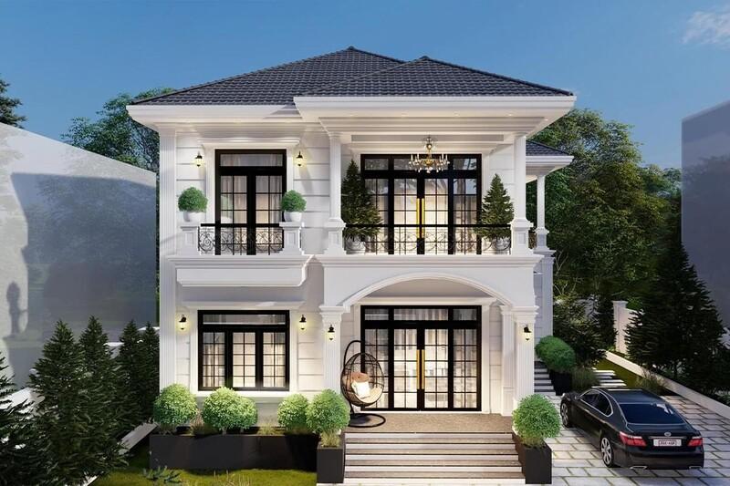 Mẫu thiết kế nhà mặt tiền 8m sâu 10m có sân vườn  tạo không gian sống thoáng đãng