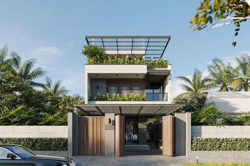 Mẫu nhà 3 tầng mang dáng vẻ bề thế và thẩm mỹ cao