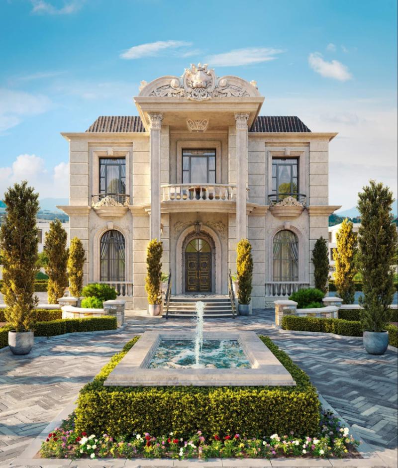 Mẫu nhà rộng 7m dài 15m tân cổ điển có thêm sân vườn tạo cảnh quan cho căn nhà