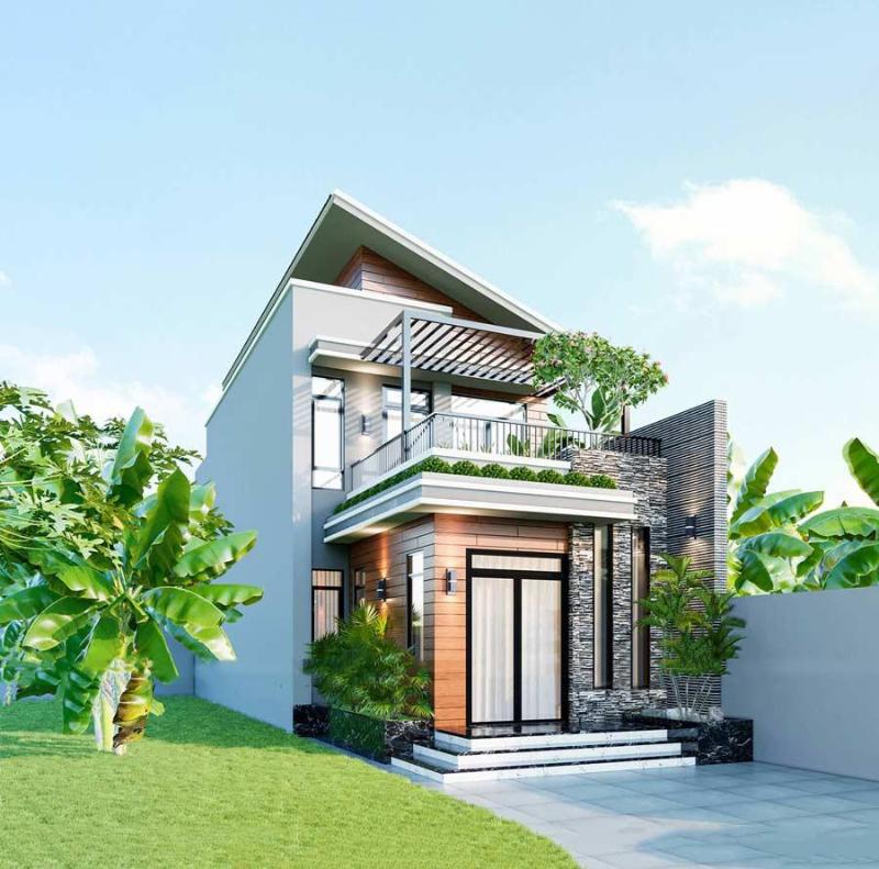 Mẫu thiết kế nhà 1 trệt 1 lầu 400 triệu có sân vườn gần gũi với thiên nhiên