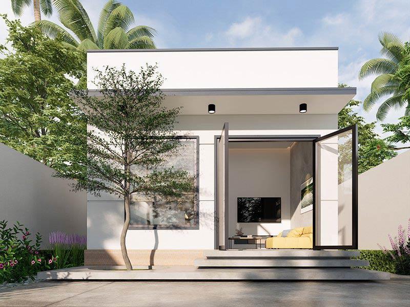 Mẫu nhà trệt dạng mái bằng với diện mạo gọn gàng, thanh thoát