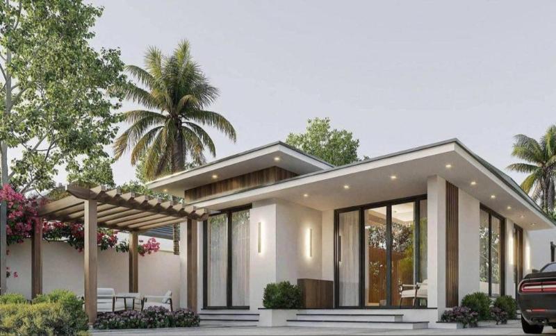 Mẫu thiết kế nhà trệt phong cách hiện đại với tone màu sáng làm chủ đạo