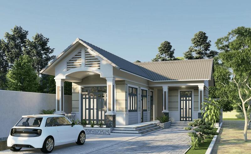 Mẫu thiết kế nhà cấp 4 4 phòng ngủ 400 triệu hình chữ L đẹp, thoáng đãng và tiện nghi