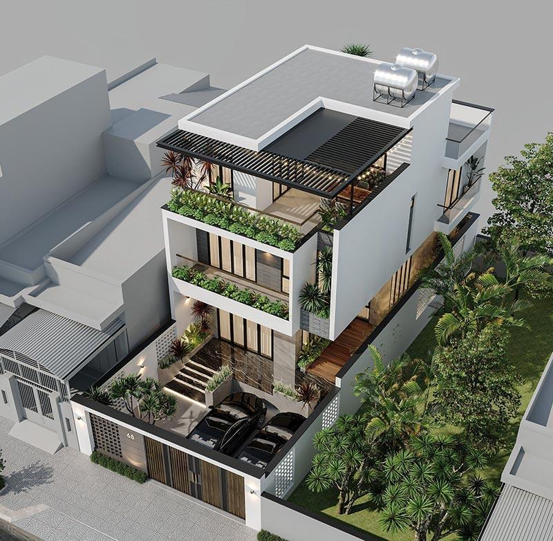 Mẫu thiết kế nhà ngang 7m dài 13m với không gian xanh thoáng mát